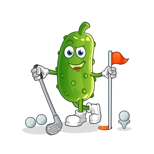 ゴルフをするきゅうり 漫画のキャラクター プレミアムベクター