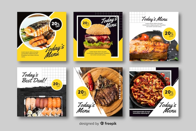 Culinary instagram post collection with photo Free Vector