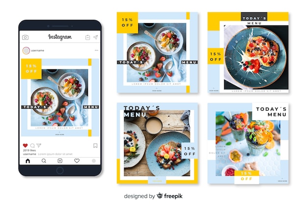 Culinary instagram post set with image Free Vector