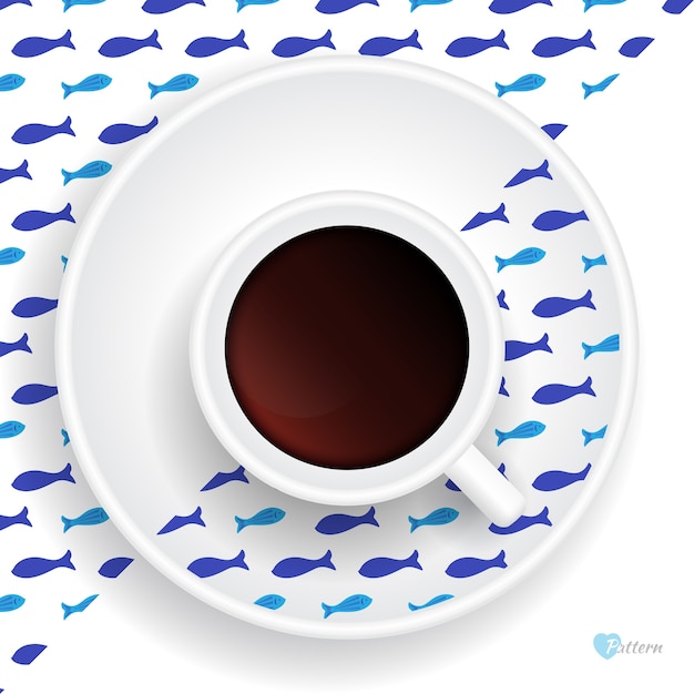Download Premium Vector | Cup of coffee with fish pattern