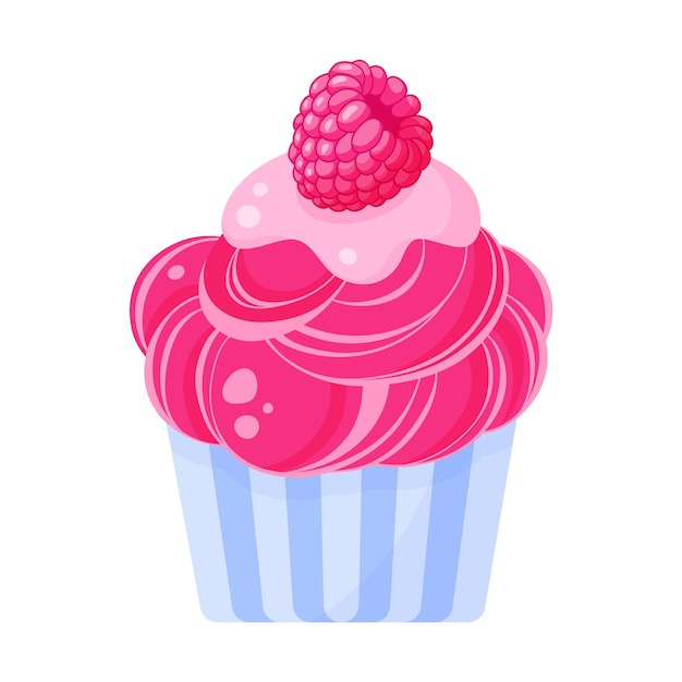 Premium Vector | Cupcake or muffin with pink cream and raspberry.