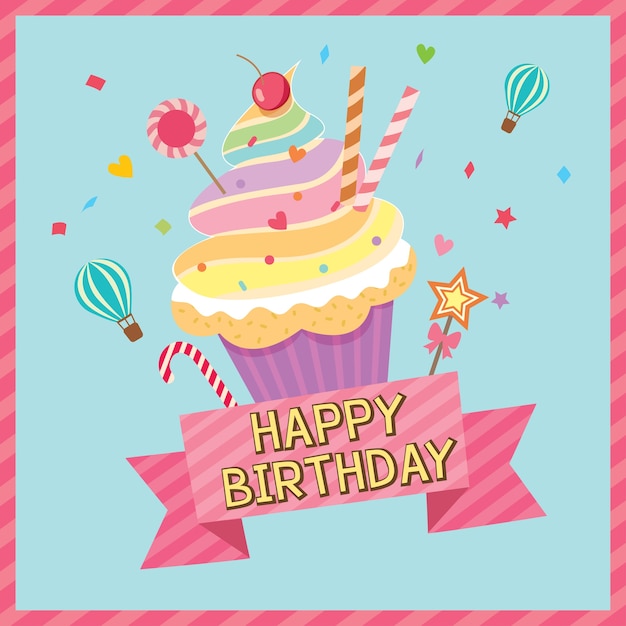 Download Cupcake rainbow birthday card Vector | Premium Download