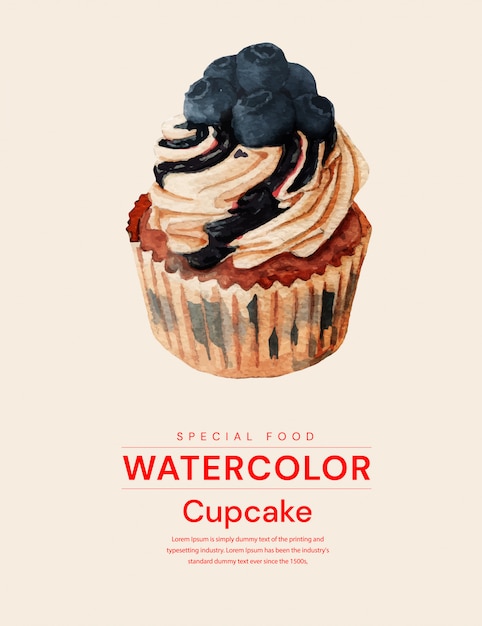 カップケーキのリアルな水彩イラスト プレミアムベクター
