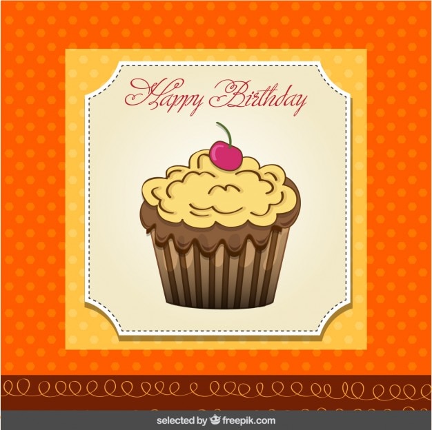 Cupcake with cherry birthday card