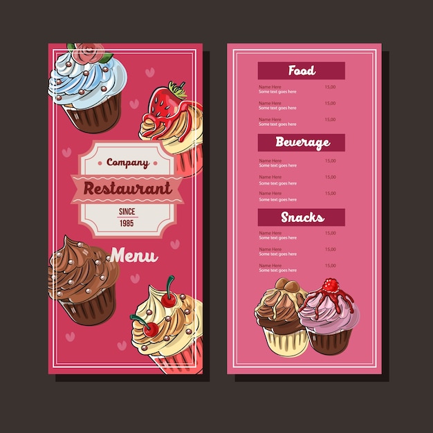 Premium Vector | Cupcakes hand drawn menu template