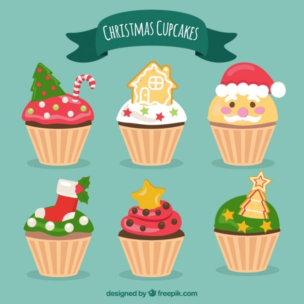 Download Free Vector | Cupcakes with christmas decoration collection