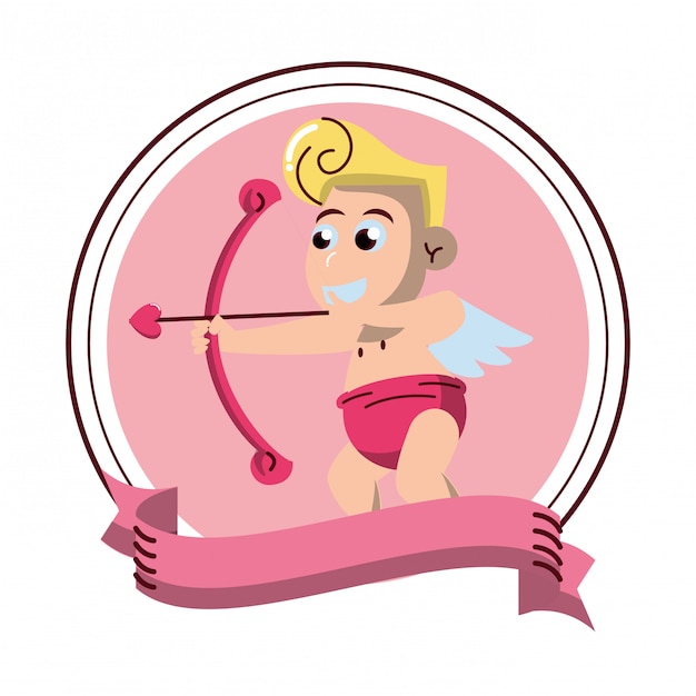 Premium Vector Cupid With Arch On Round Emblem 9735