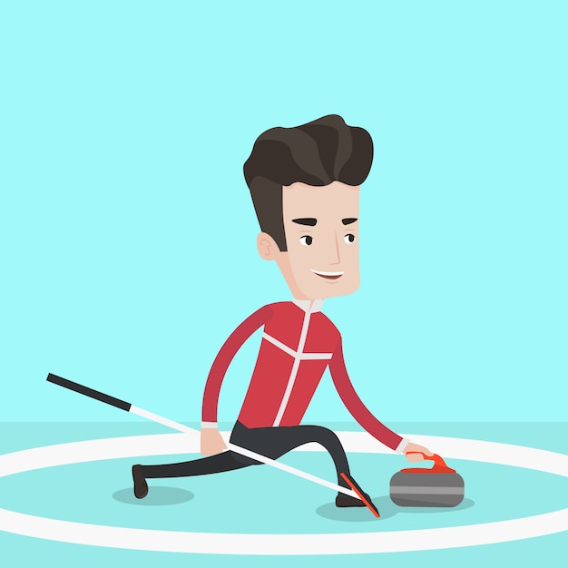 Download Premium Vector Curling Player Playing Curling On Curling Rink