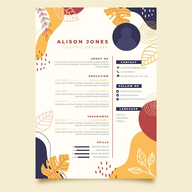 Colorful, Creative and Modern Resume Template - Abstract Leaf Background Design