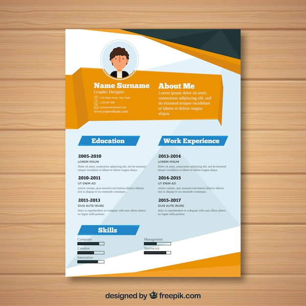 Curriculum template with flat design Free Vector