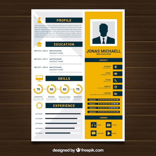 Curriculum template with flat design Vector Free Download