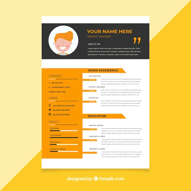 Curriculum template with flat design | Free Vector