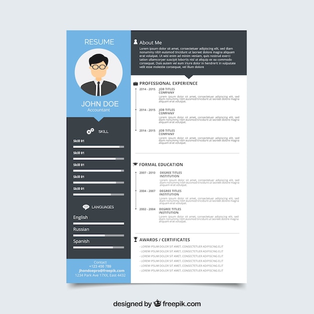 Curriculum template with flat design | Free Vector