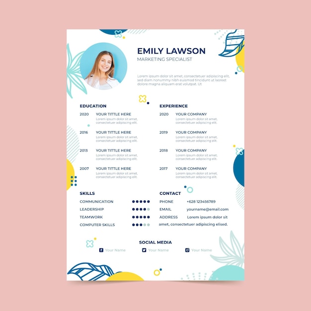 Curriculum vitae template with leaves Free Vector