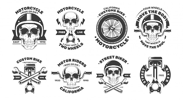 Premium Vector | Custom motorcycle logos with skull.