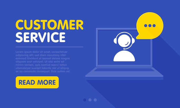 Customer service landing page. man with headphones and microphone with laptop. concept illustration 