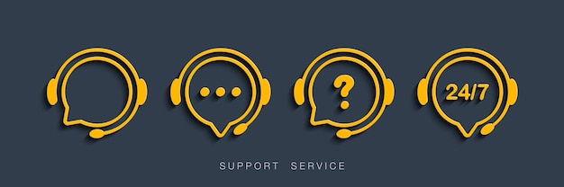  Customer support service. chat  icons. call center symbols. headset symbols. hotline concept.  illu