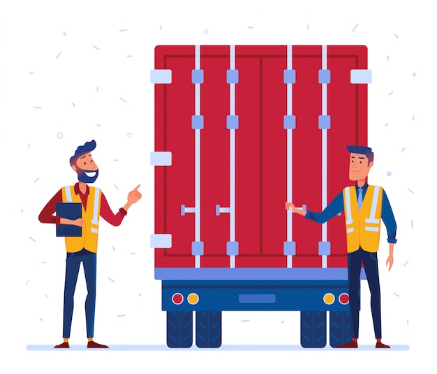 Customs and border truck inspection Premium Vector