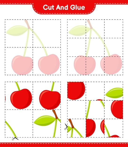 Premium Vector Cut And Glue Cut Parts Of Cherry And Glue Them Educational Children Game Printable Worksheet