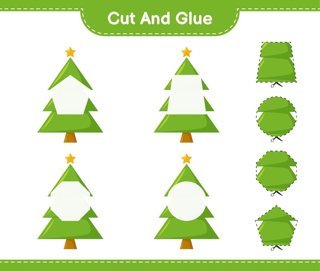 Premium Vector | Cut and glue, cut parts of christmas tree and glue