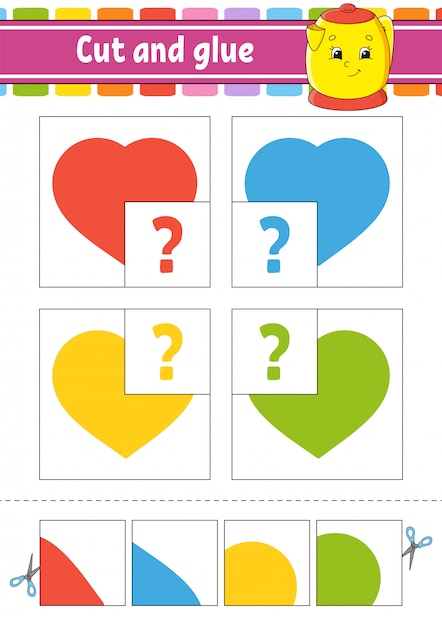 Download Cut and glue. four flash cards. color puzzle. education ...