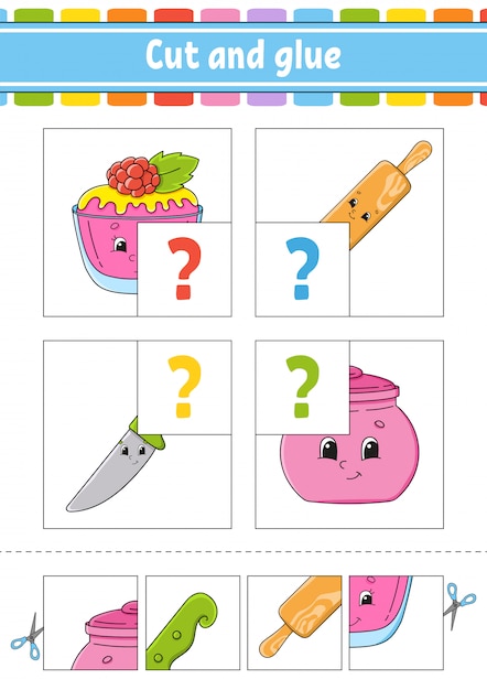 Download Cut and glue. set flash cards. color puzzle. education ...