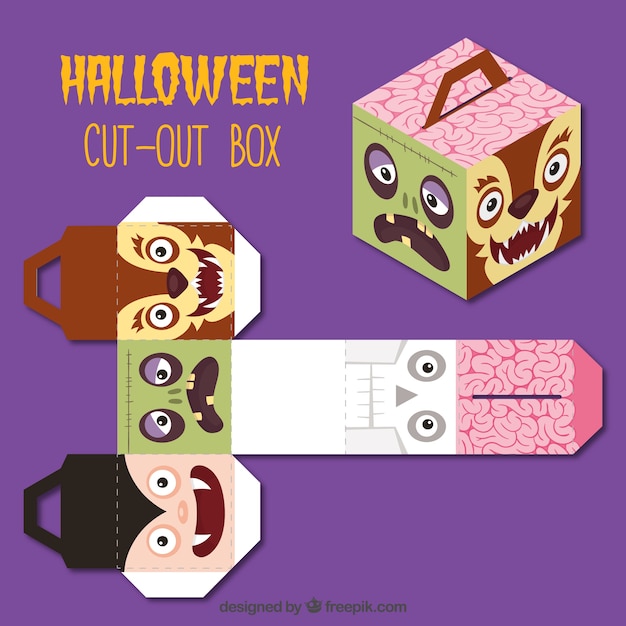 Cut out box with halloween characters | Free Vector