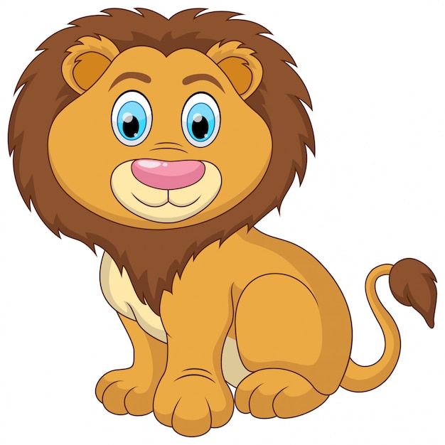 かわいい赤ちゃんライオン漫画座っているイラスト プレミアムベクター