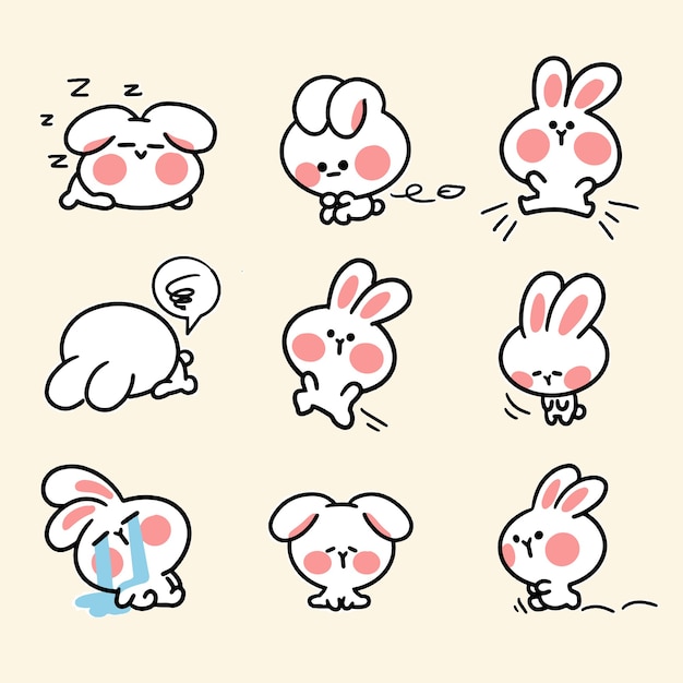 Premium Vector | Cute and adorable bunny sticker second set