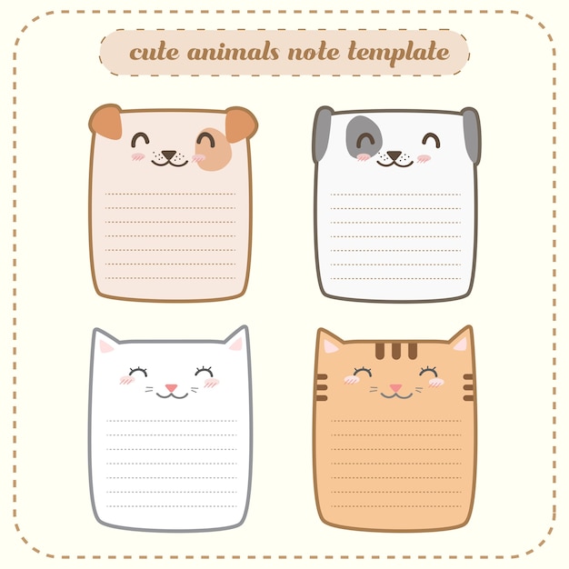 Premium Vector Cute adorable happy animals note template label paper card