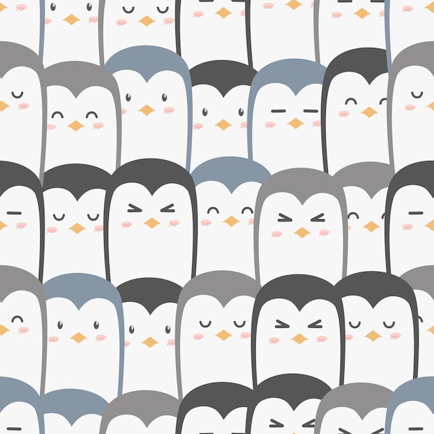 かわいい愛らしいペンギンズ漫画のシームレスなパターンの壁紙 プレミアムベクター