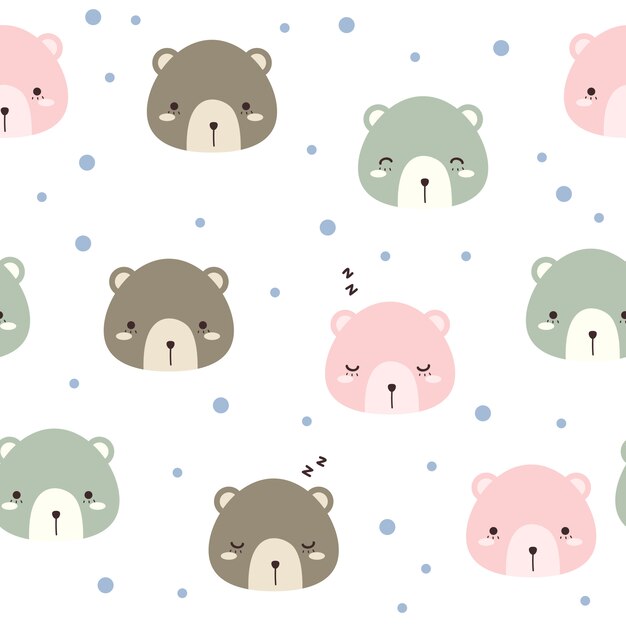 Premium Vector | Cute adorable teddy bear head cartoon seamless pattern