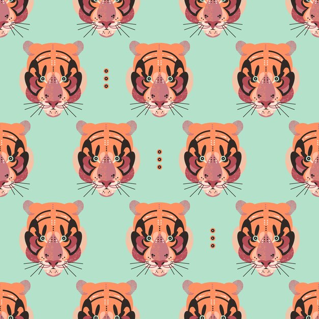 Premium Vector | Cute adorable tiger faces in a seamless pattern