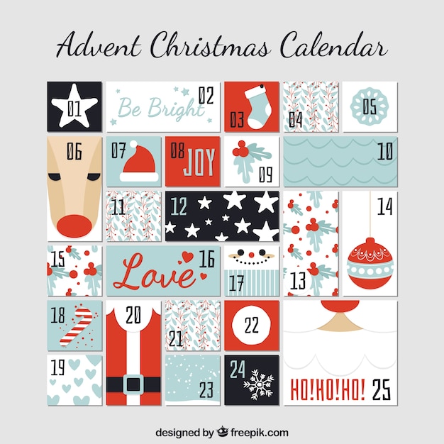 Cute advent calendar with christmas details Vector Free Download