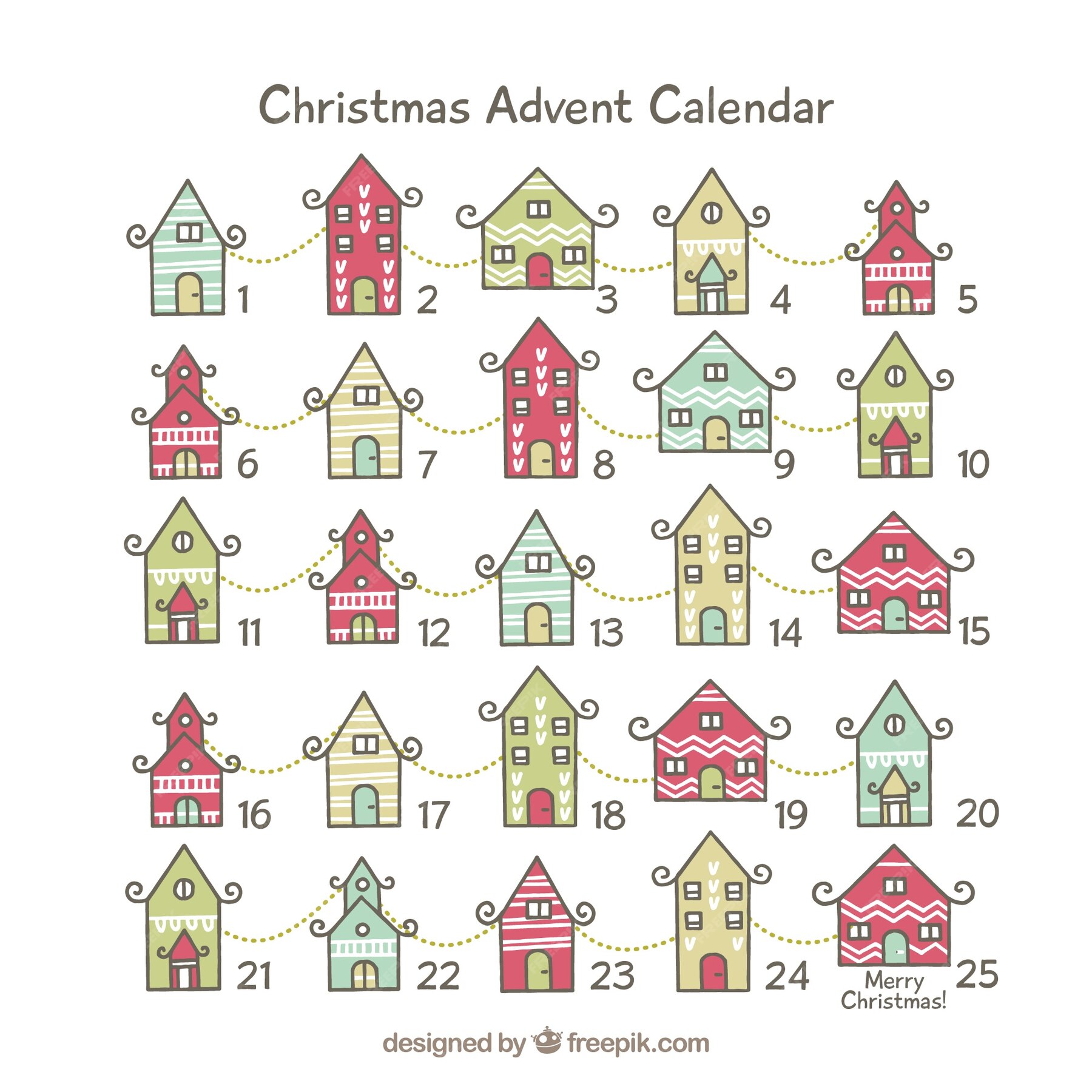 Free Vector Cute advent calendar with christmas houses
