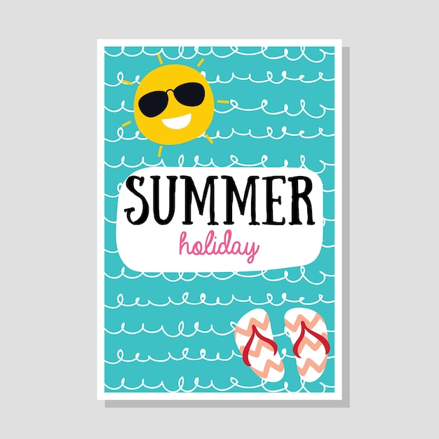 かわいい冒険と夏のカードでの旅行 ポスターデザインシリーズ プレミアムベクター