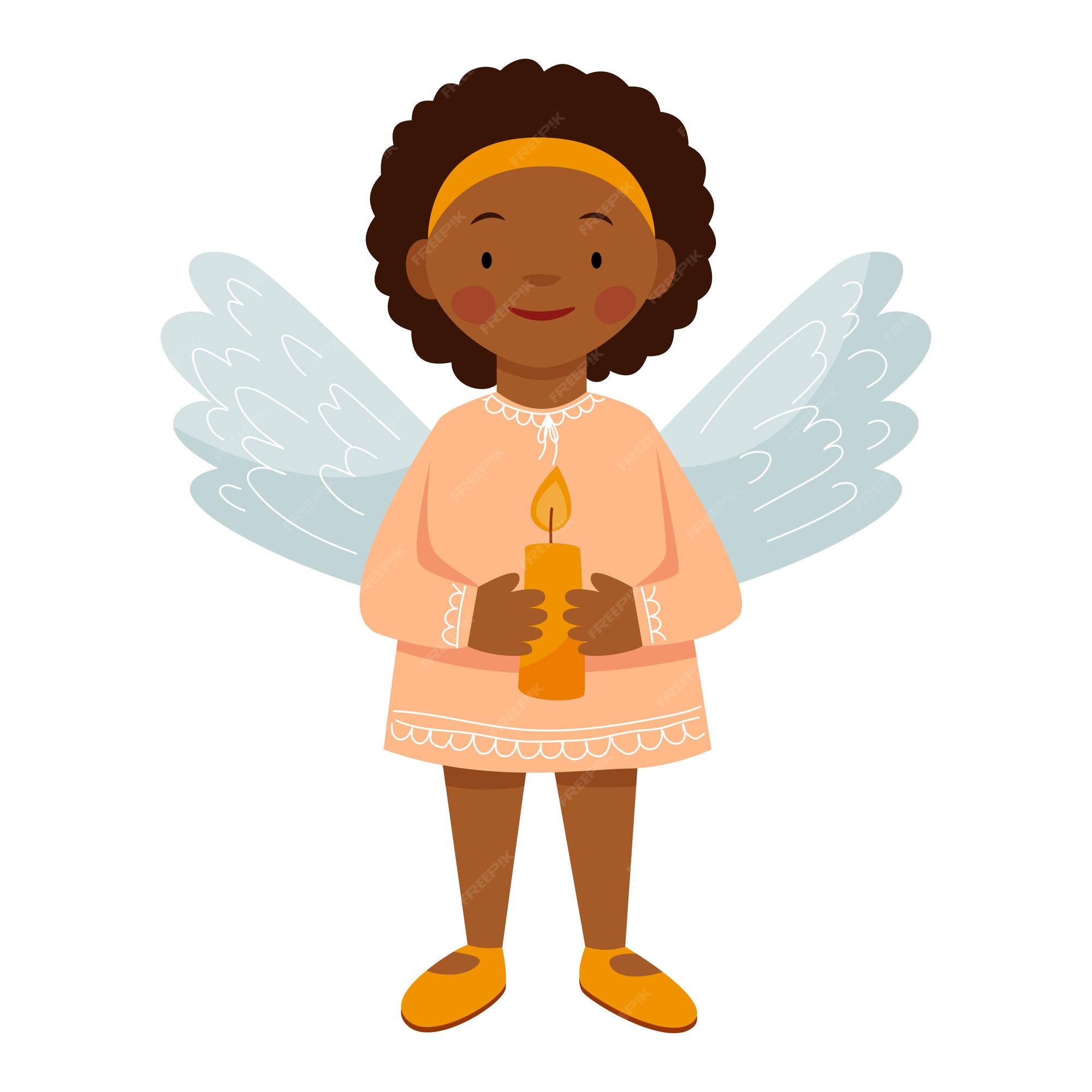 Premium Vector | A Cute African American Girl Dressed As An Angel Is ...