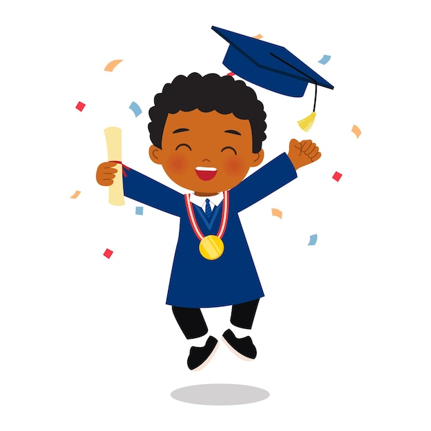 Premium Vector | Cute african boy celebrate graduation with confetti ...