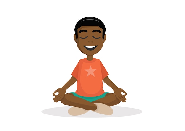 Premium Vector | Cute african boy meditate.