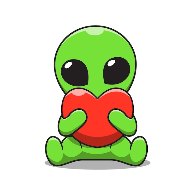 Premium Vector Cute Alien Holding Love Cartoon Illustration