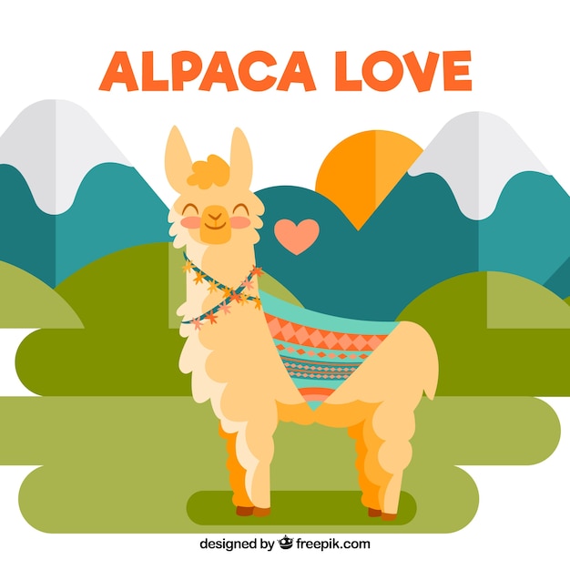 Cute alpaca background in landscape | Free Vector