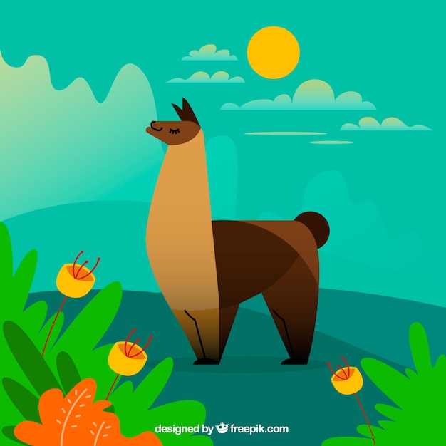 Cute alpaca background in nature | Free Vector