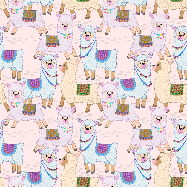 Cute alpaca seamless pattern vector design. Premium Vector
