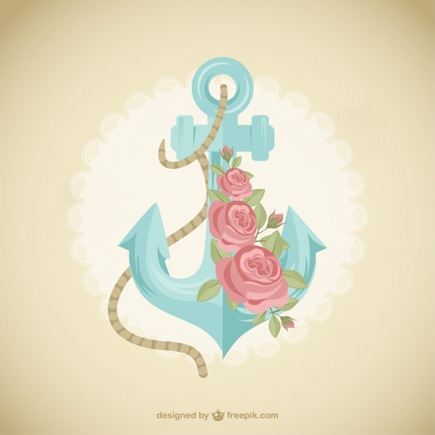 Download Cute anchor with flowers Vector | Free Download