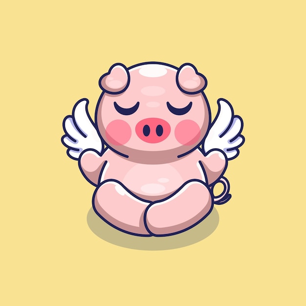 Premium Vector | Cute angel pig meditation with wings cartoon design