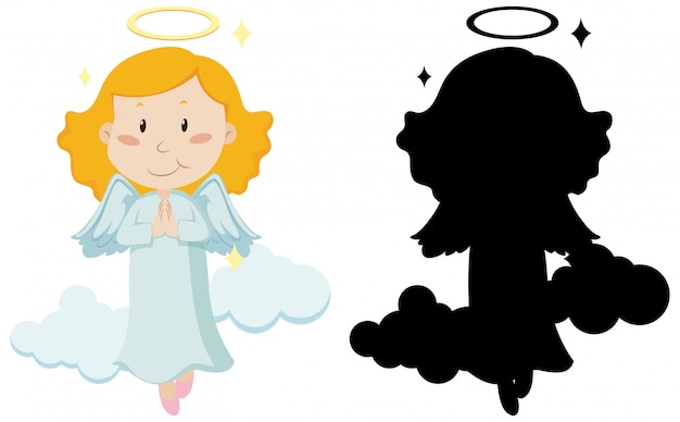 Download Free Vector | Cute angel with its silhouette