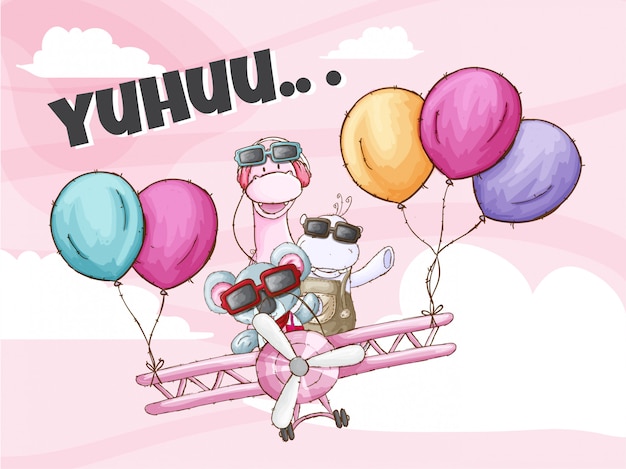 Cute animal on airplane pattern illustration Premium Vector