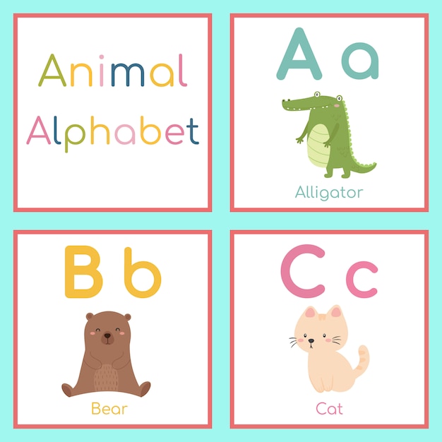 Premium Vector | Cute animal alphabet. a, b, c letter. alligator, bear ...