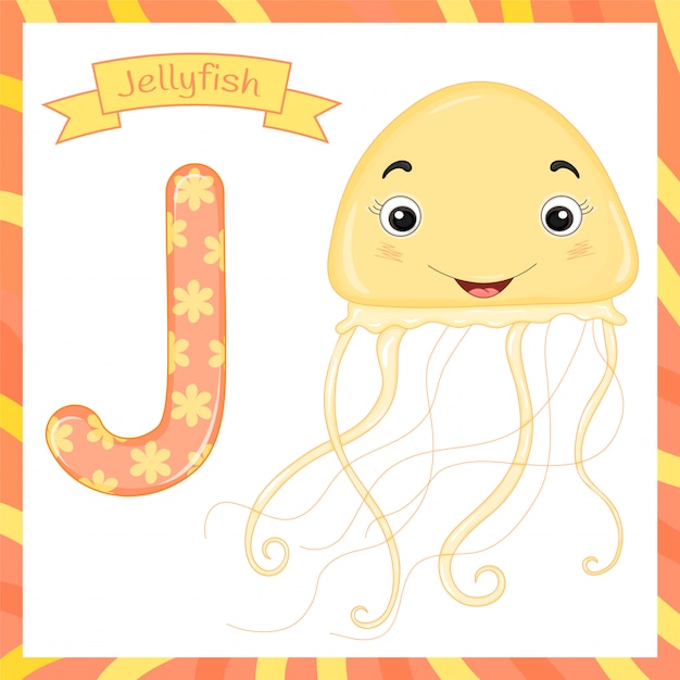 Premium Vector | Cute animal alphabet j letter flashcard of jellyfish