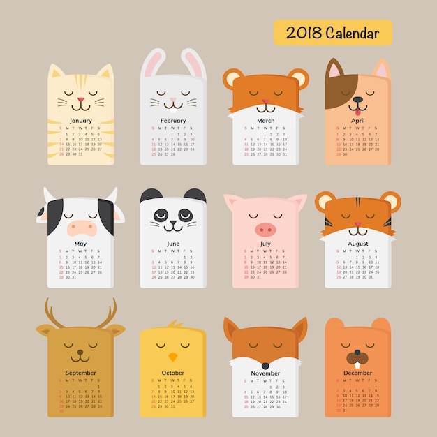premium-vector-cute-animal-calendar-2018